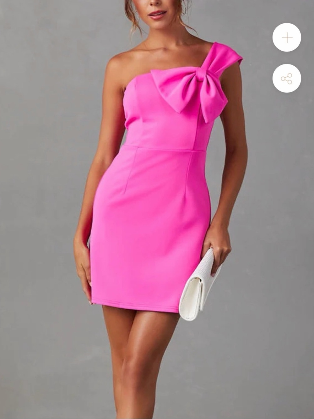 VICI One-Shoulder Bow Mini Dress in Hot Pink